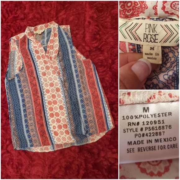 PINK ROSE RED WHITE & BLUE MULTI PATTERN WRAP TOP - Picture 8 of 8
